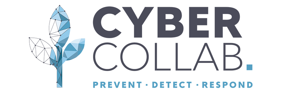 Cyber Collab logo with blue mosaic sprout graphic