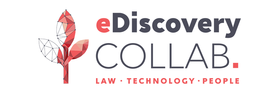 eDiscovery Collab logo with red mosaic sprout graphic